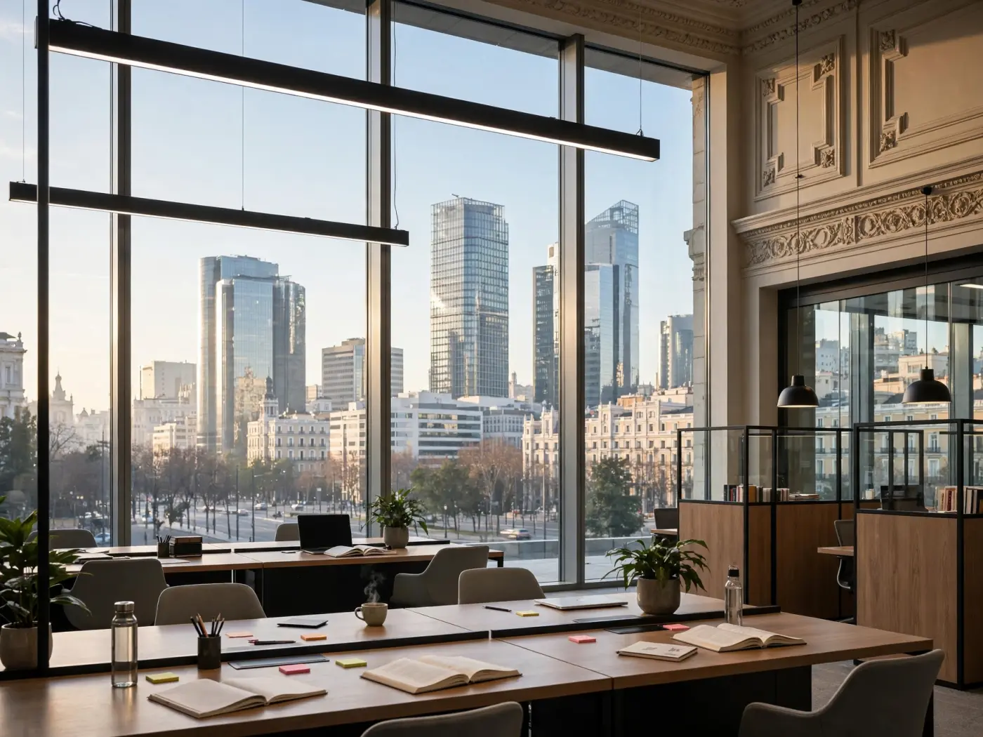Centro de negocios moderno en Madrid, torres de oficinas del Paseo de la Castellana